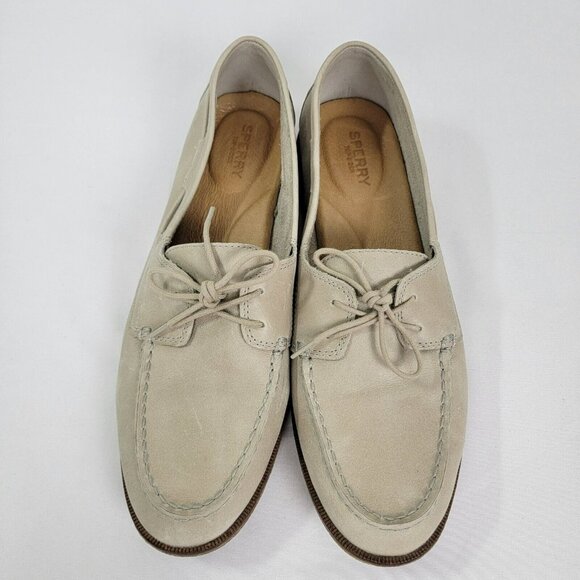 SPERRY Womens Leather Slip on shoes tie up bone beige Size 11 Style STS83444 EUC - Picture 2 of 13